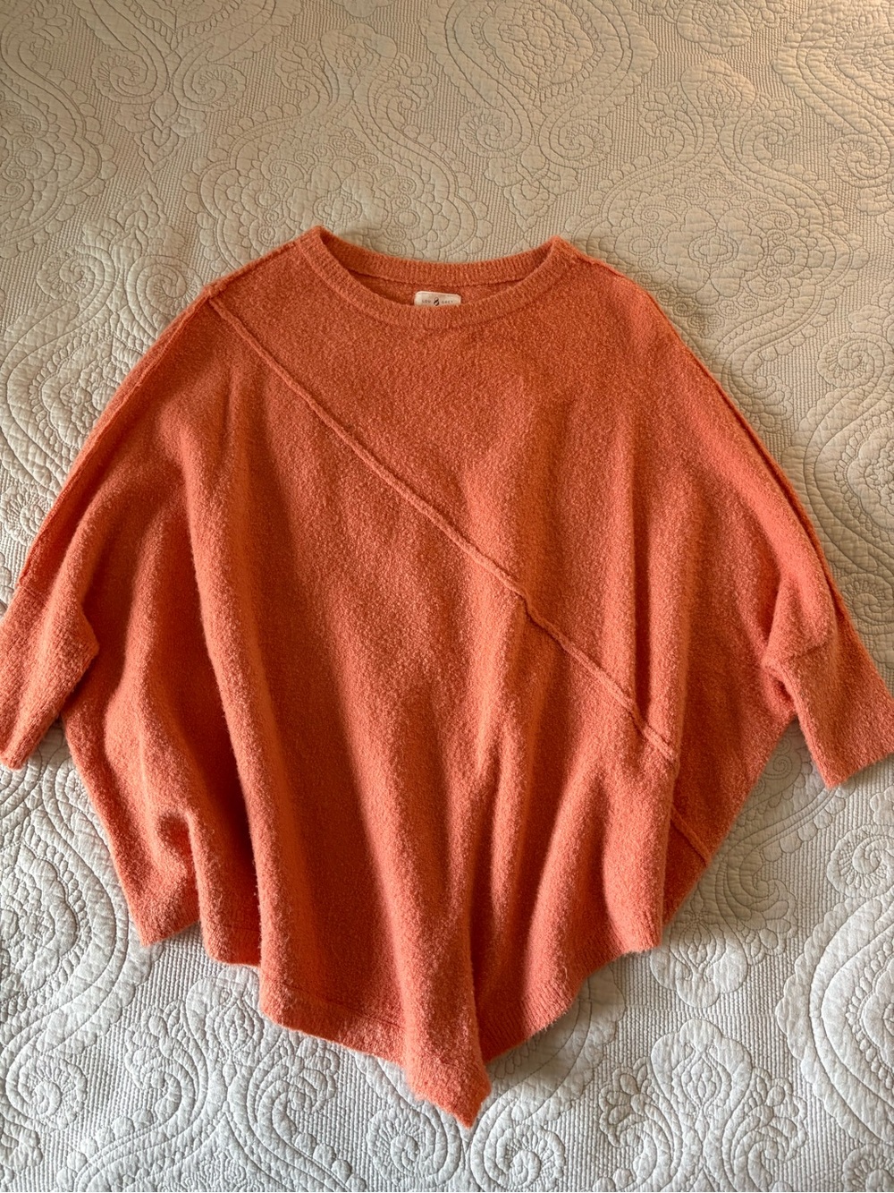 Lou & Grey Relaxed Drop-Shoulder Poncho Boucle Sweater in Coral Orange